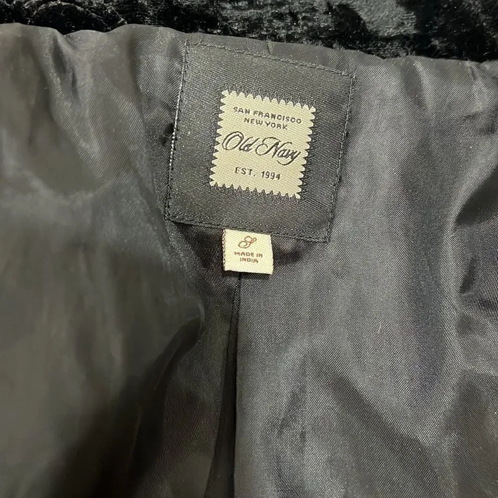 Old Navy Womens Black Jacket Size Small Tie Front Floral Embroidered Velvet Crop - Picture 7 of 10
